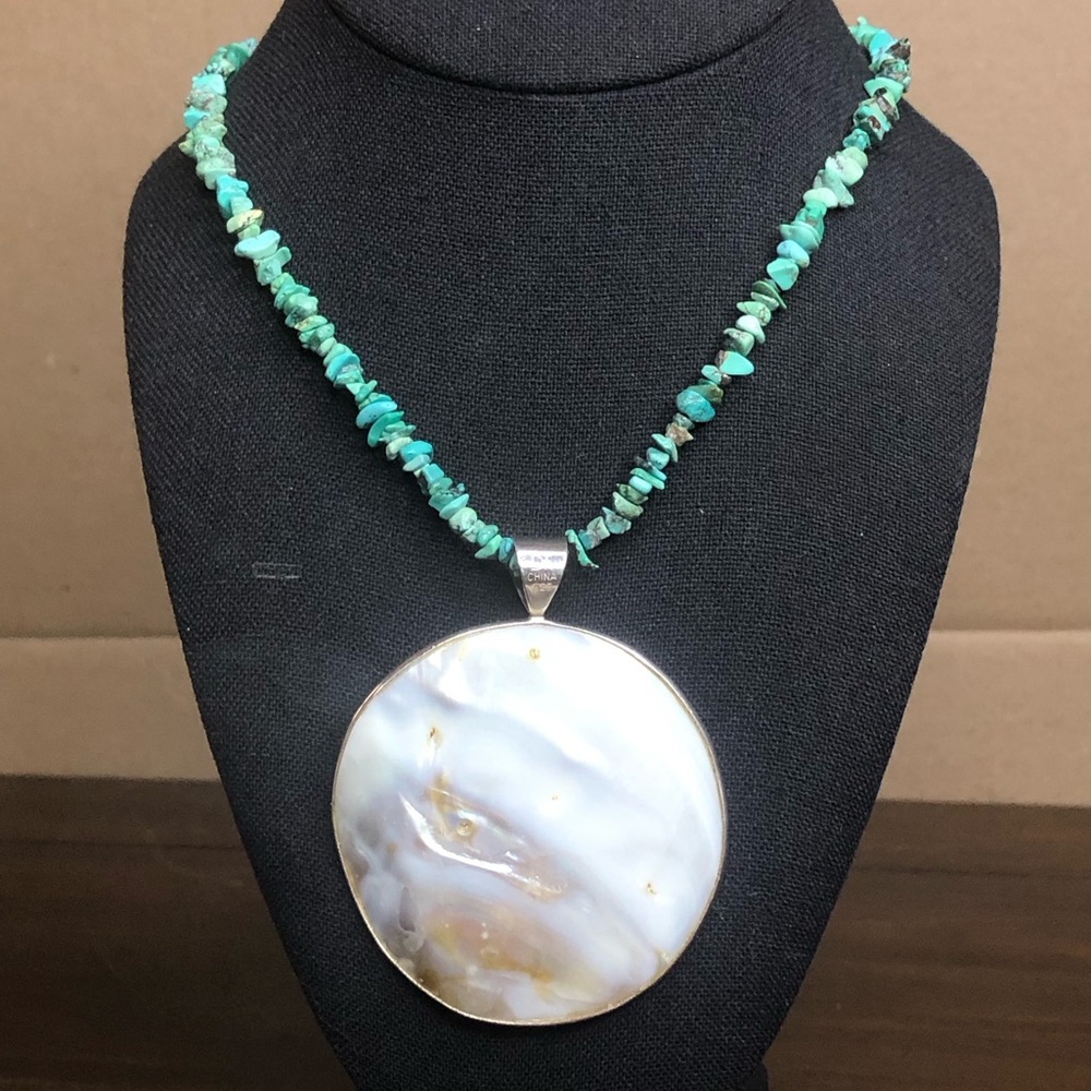 JAY KING Desert Rose Turquoise Chip Mother Of Pearl Sterling Silver Necklace